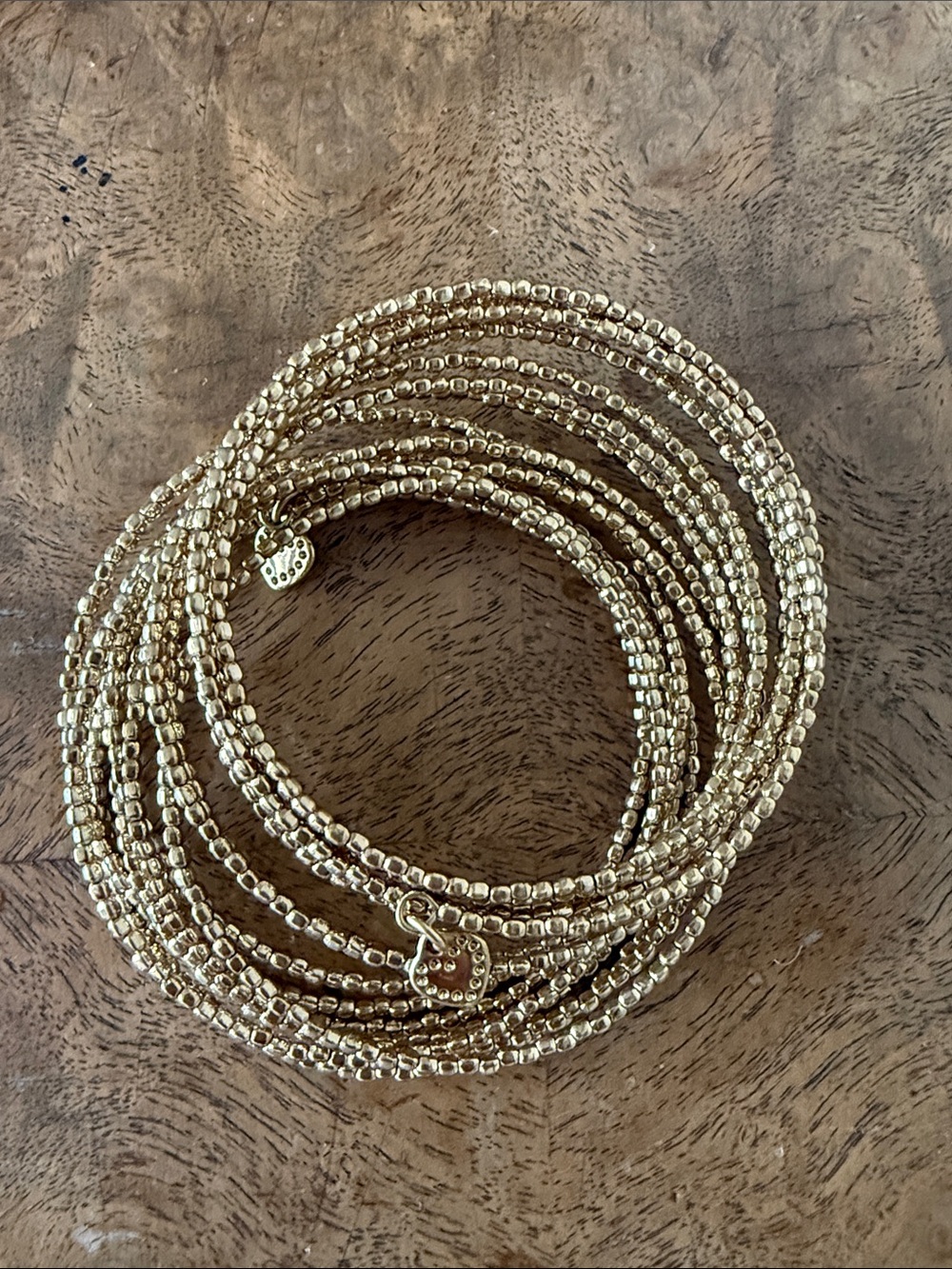 Gold Beaded Single Coil Stack Bracelet Set - Women Jewelry